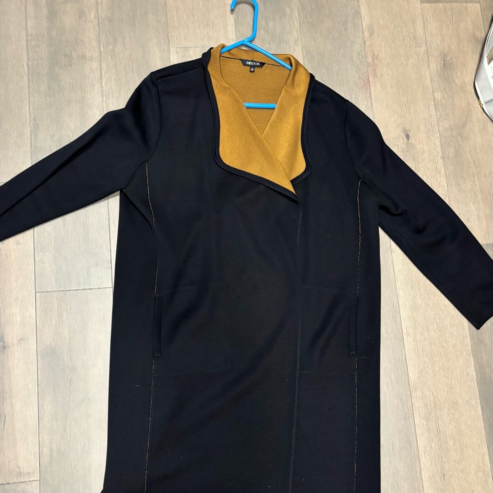 Black and Mustard Open Front Knit Coat by Misook
